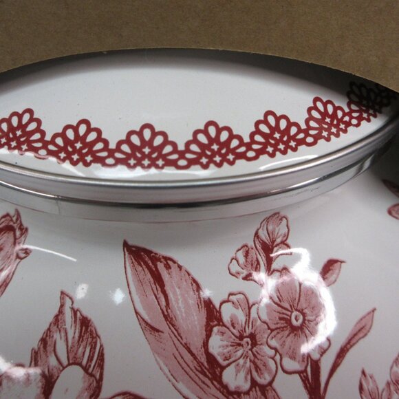 Pioneer Woman Agatha Enamel on Steel 1.8 Qt Whistling Tea Kettle Floral Red - Picture 7 of 11